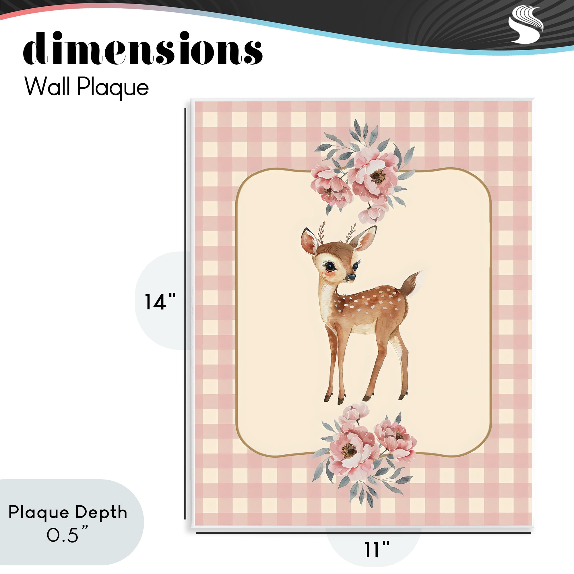Stupell Industries Baby Deer Pink Gingham Wall Plaque Art, design by LSR Design Studio