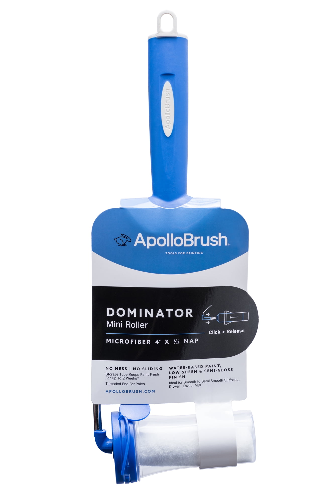 Apollo Brush Dominator Series Microfiber 3/16 Inch Nap Mini Roller with Frame and Storage Tube