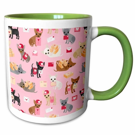 3drose, Chihuahua Special Delivery Pattern, 11oz Two-tone Green Mug