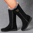 thumbnail image 2 of Mepaouo Mid Calf Slouchy Snow Boots for Women Suede Low Wedges Zipper Winter Knee High Boots(Black,7), 2 of 7