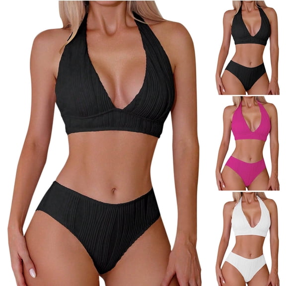 YHAJDS Bathing suit For Women Wave Print Back Bikini 2 Piece Set
