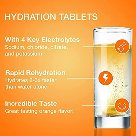 Hydralyte Effervescent Electrolyte Tablets, 2 Pack, On-The-go Clinical Hydration (Orange 20 Count x 2), Effervescent Tablets, Add to Water to Make an Electrolyte Drink