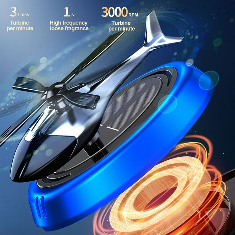Car Air Freshener Solar Energy Rotating Helicopter Aroma Diffuser Long Lasting Fragrance Perfume Cars Interior Decoration, 5ml, Blue