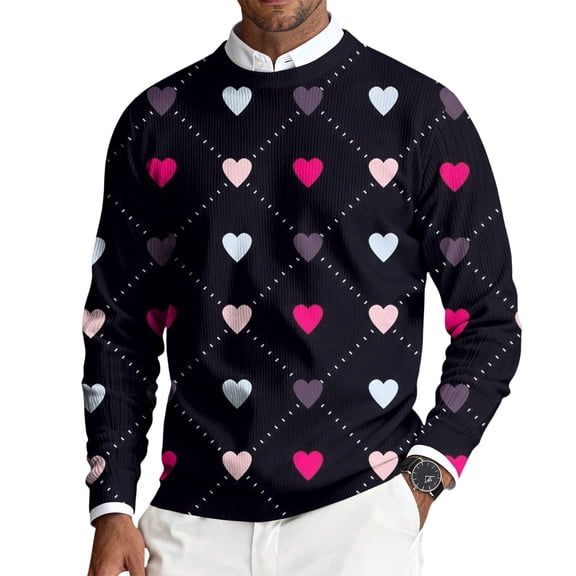 LWavelet Men's Black Rose & Gold Heart Sweater - Luxe Design, Go-To Pick for Romantic Occasions & Casual Gatherings Vermilion 2XL