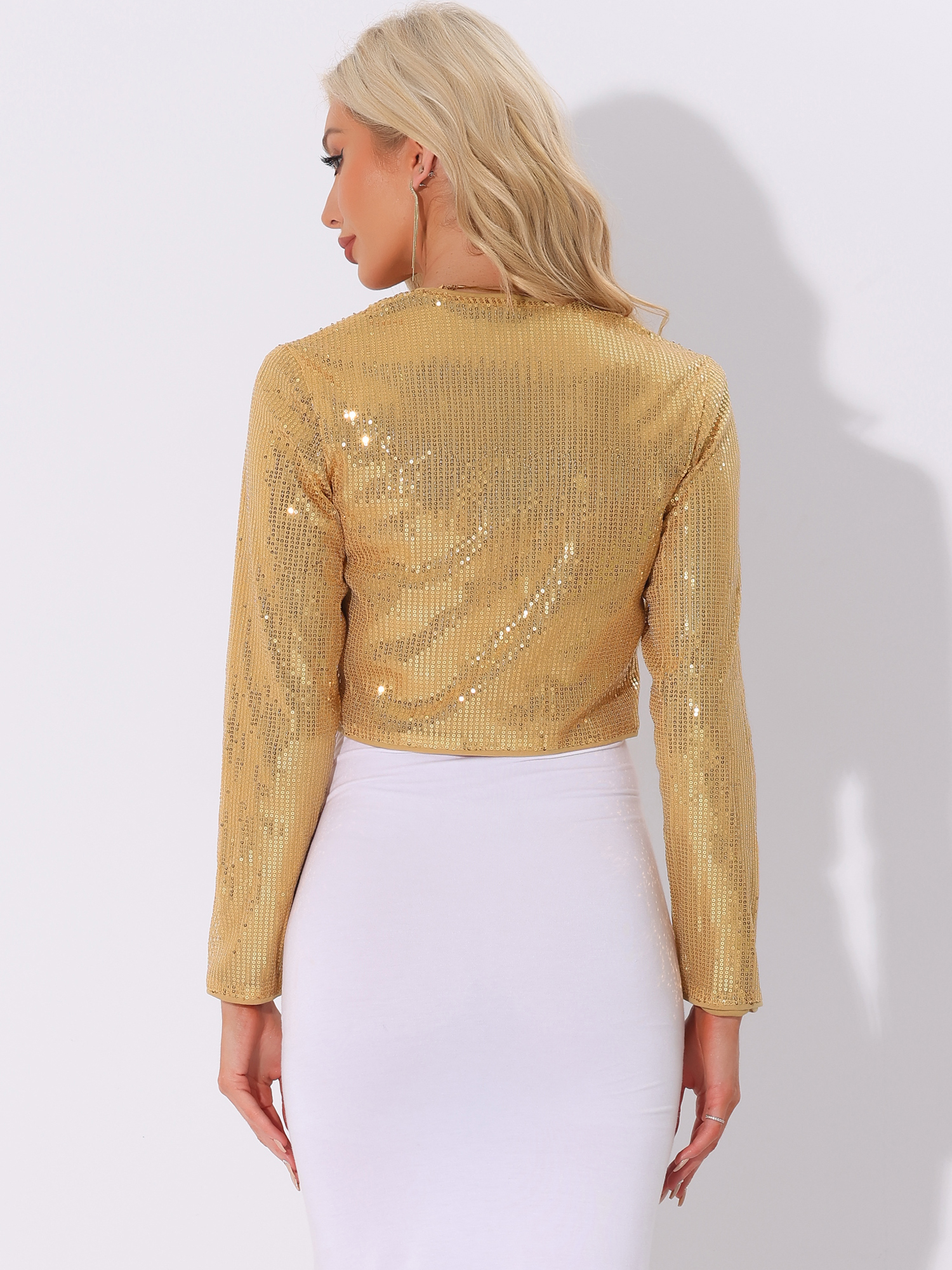 DARING DIVA Sequin Jacket Open Front Cropped Sparkly Bolero Shrugs XL Gold