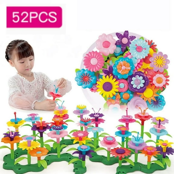 Toys Gifts for 2 3 4 5 Year Old Girl, 52 PCS Flower Garden Building Toys, Toddler Girl Toys 2-3, Christmas Toys Gifts for Kids Girls Age 2-4 3-5