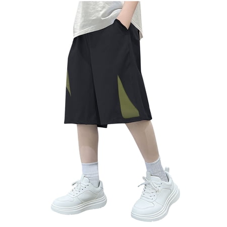 AINIYS Boys Side Split Athletic Shorts Loose Dry with Elastic Waist Closure for Running and Sports Games Black 7-8 Years