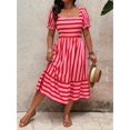 thumbnail image 3 of Womens Hot Pink And Red Striped Square Neck Midi Dress With Pockets, 3 of 3