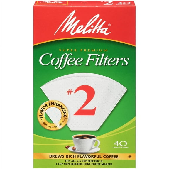 Melitta #2 Cone White Coffee Filters, 40 Count