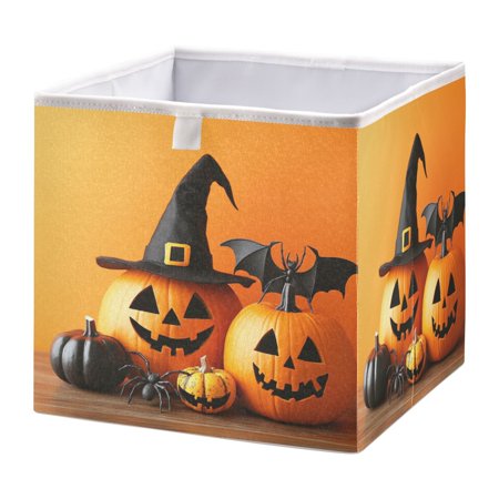 Foldable Fabric Storage Bin Home Cubes Clothing Organizer Bins Large Collapsible Box Basket for Home Organizer Cute Halloween Pumpkins