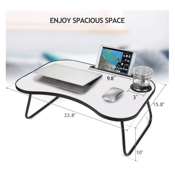 Laptop Bed Desk, Portable Lap Desk for Bed - 23.8"x15.8" Wood Laptop Stand with Cup Holder - Ideal for Travel, Couch, Home Office & Kids Homework