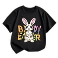 thumbnail image 2 of Child Girls Tshirt Spring Summer Casual Short Sleeved T Shirt Easter Cartoon Bunny Letter Printed Round Neck Comfortable Children's Wear Cute Stylish Tshirt for Kids Sports Wear, 2 of 4