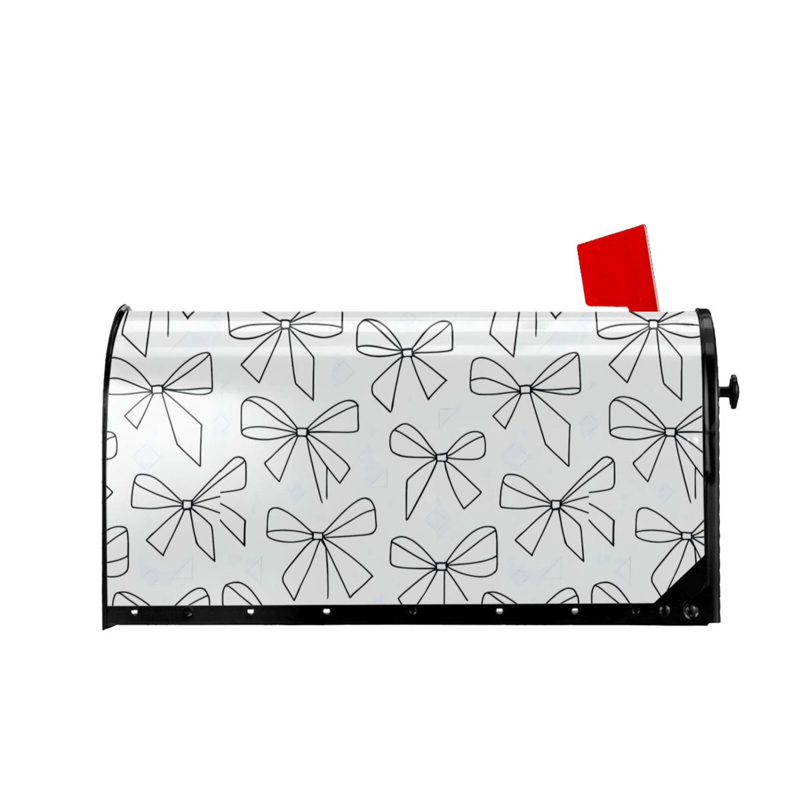 Waterproof Mailbox Set Double Consistent Sunscreen Reusable Waterproof Fade Resistant Durable Easy To Assemble Modern Minimalist Thin Black And White Ribbon Bow Pattern 21x18 In