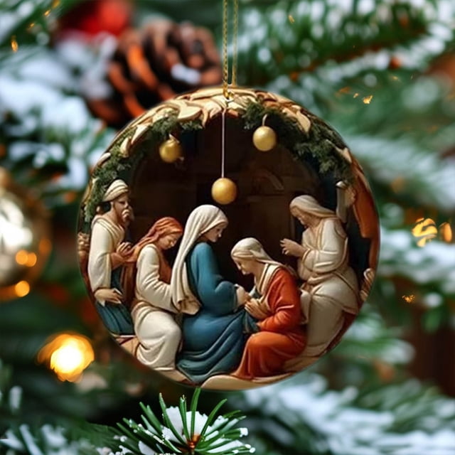 Xihbxyly Adornos Navideños Colgantes, Diseños de Belenes y Árboles, Planos y Fáciles de Guardar, Decoración Festiva para El Hogar, Simbolismo Religioso, Perfectos para Repisas o Árboles, Juego de 3 P
