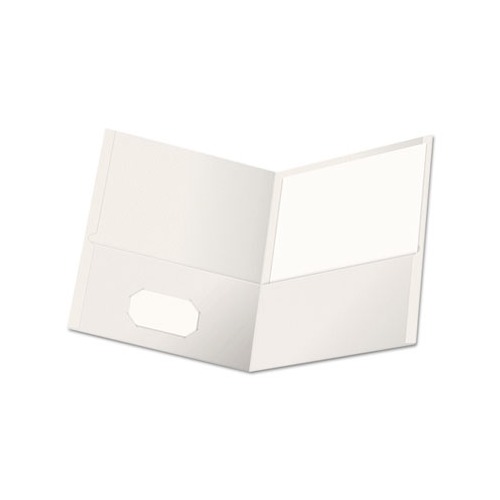 Two-Pocket Portfolio Embossed Leather Grain Paper, White, 25/Box