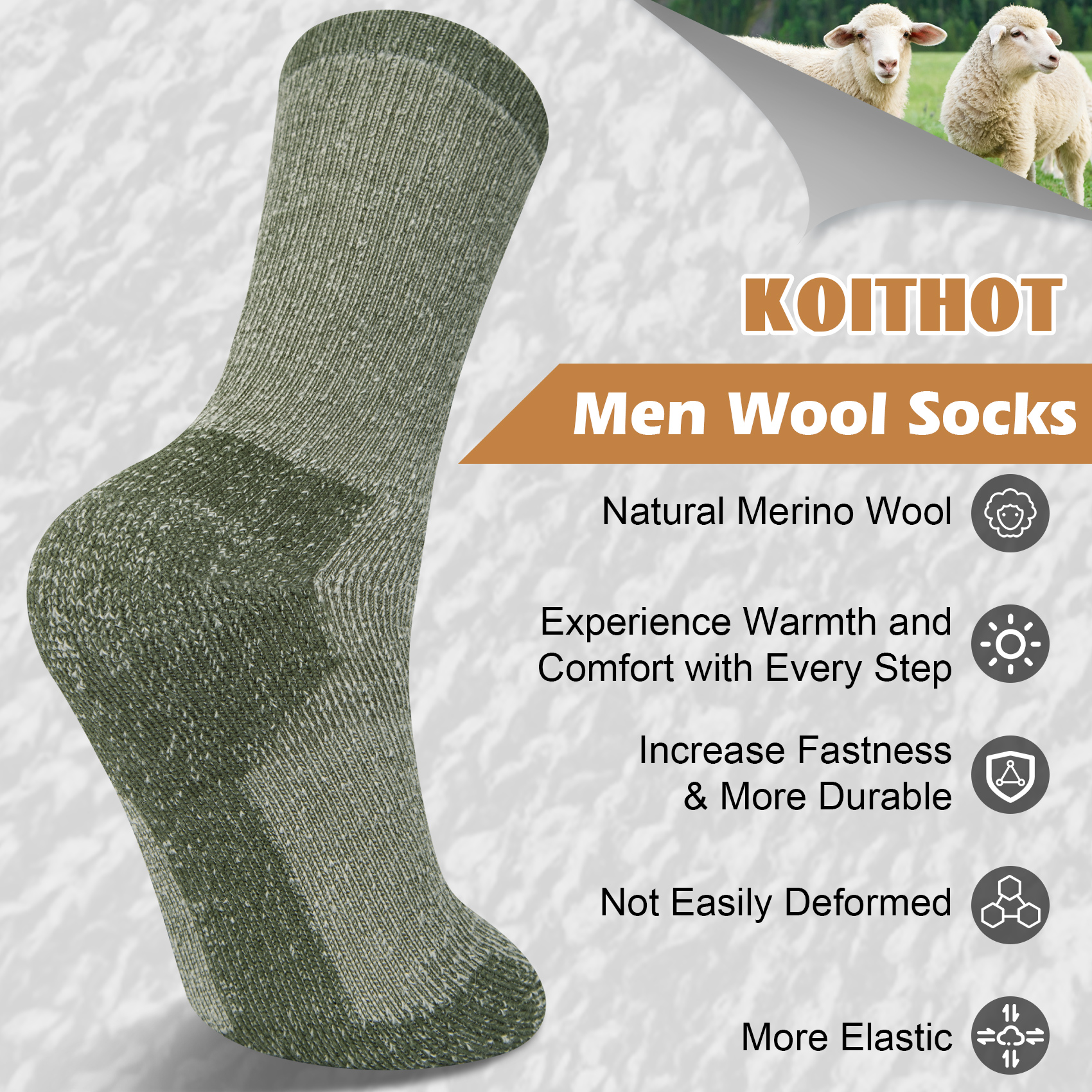 KOITHOT 3 Pack Merino Wool Socks for Men & Women, Thermal Boot Warm Hiking Socks