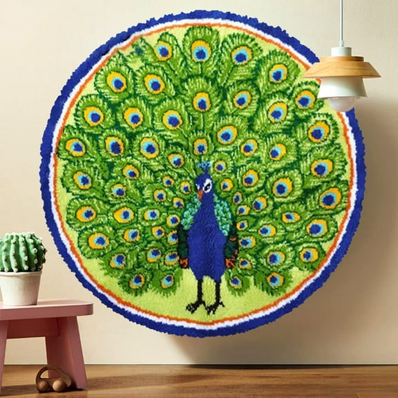 Latch Hook Rug Kits, Kids Adults Carpet Embroidery Set Beginners Cross Stitch DIY Crochet Needlework Crafts Kits with Yarns, Crochet Hook and Gift Box,Peacock 20 x20 Inches