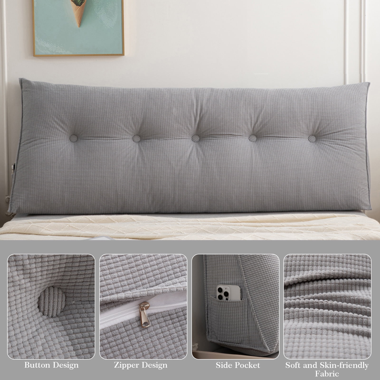 ANMINY Triangle Headboard Pillow Full Filling Backrest Positioning Support Wedge Pillow