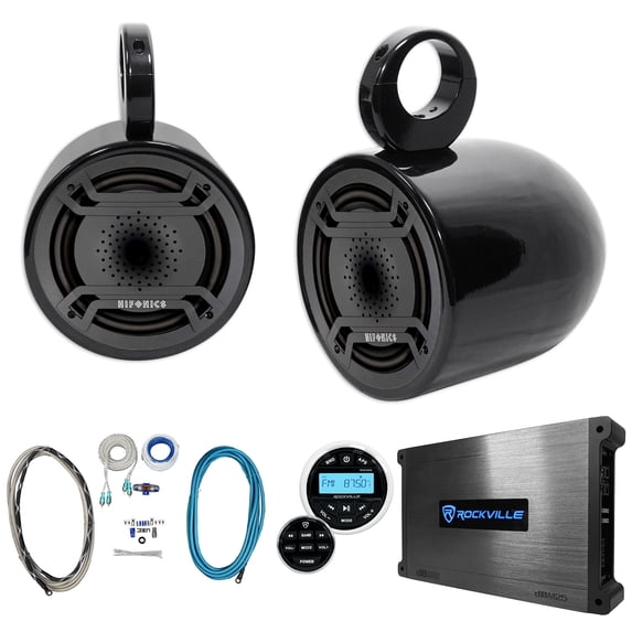 (2) Hifonics TPS-CX80 8" 300w Marine Wakeboard Tower Speakers+Receiver+Amplifier