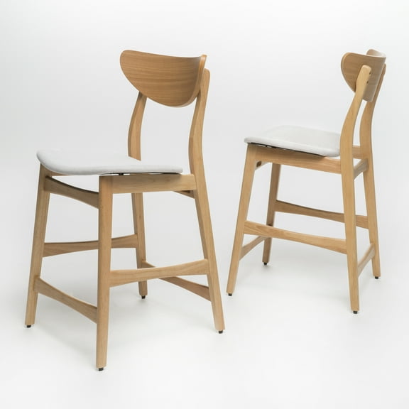 GDF Studio Cedric Mid Century Modern Fabric Upholstered 23.5 Inch Counter Stool, Set of 2, Light Beige and Oak