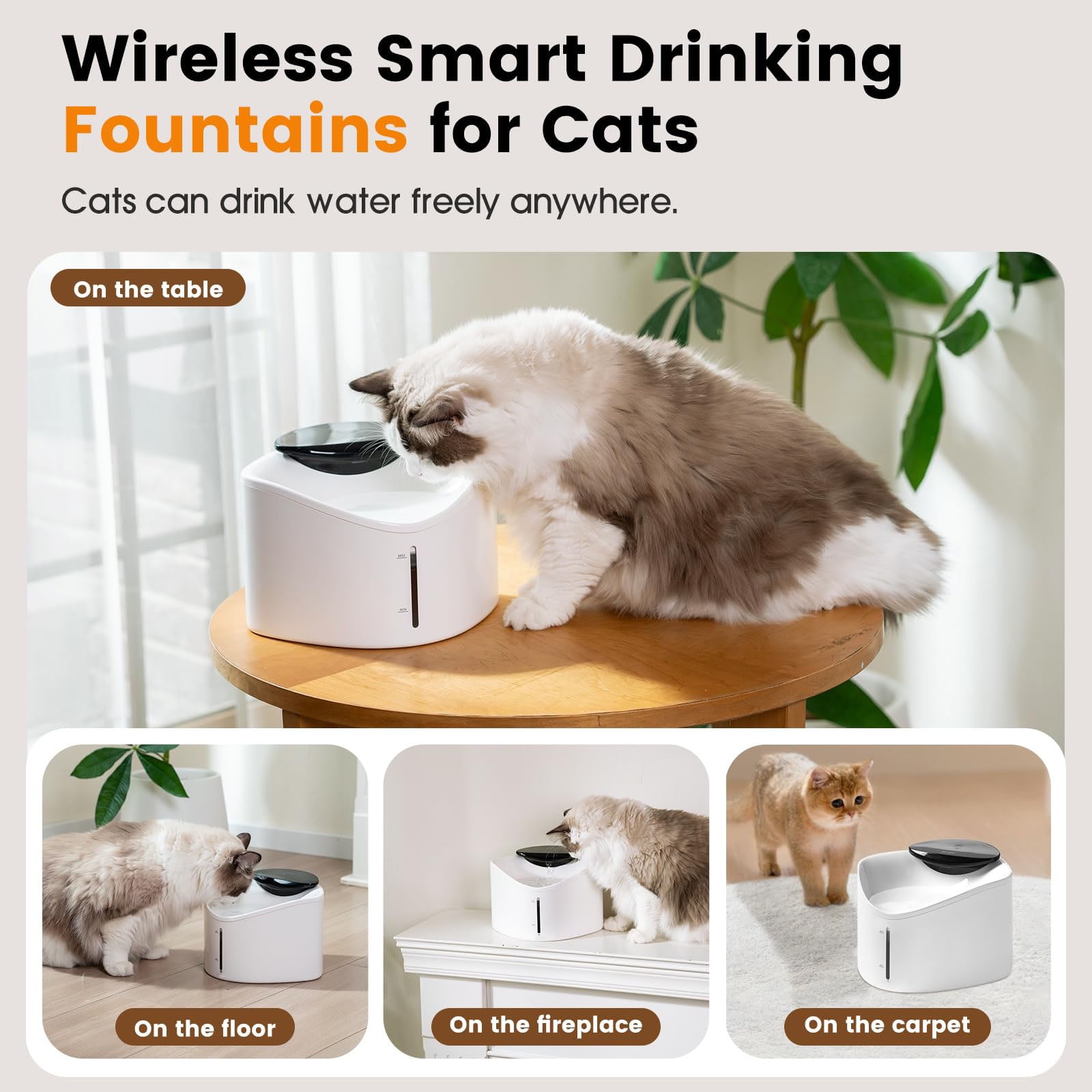 Cat Water Fountain, Smart App Control, BPA-Free Ensure Safety, Cordless & Quiet, Ultra-Long Battery Operated, Cat Fountains for Drinking with Smart Hydration Tracking, Refill  Cleaning Reminder