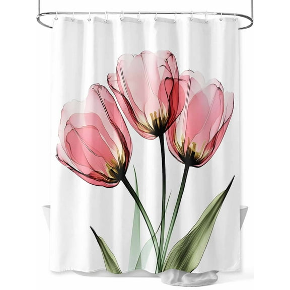 Shower Curtain Pink Tulips Shower Curtains for Bathroom, Waterproof Polyester Shower Curtain Set with Hooks, Extra Long 72" x 84" Flowers