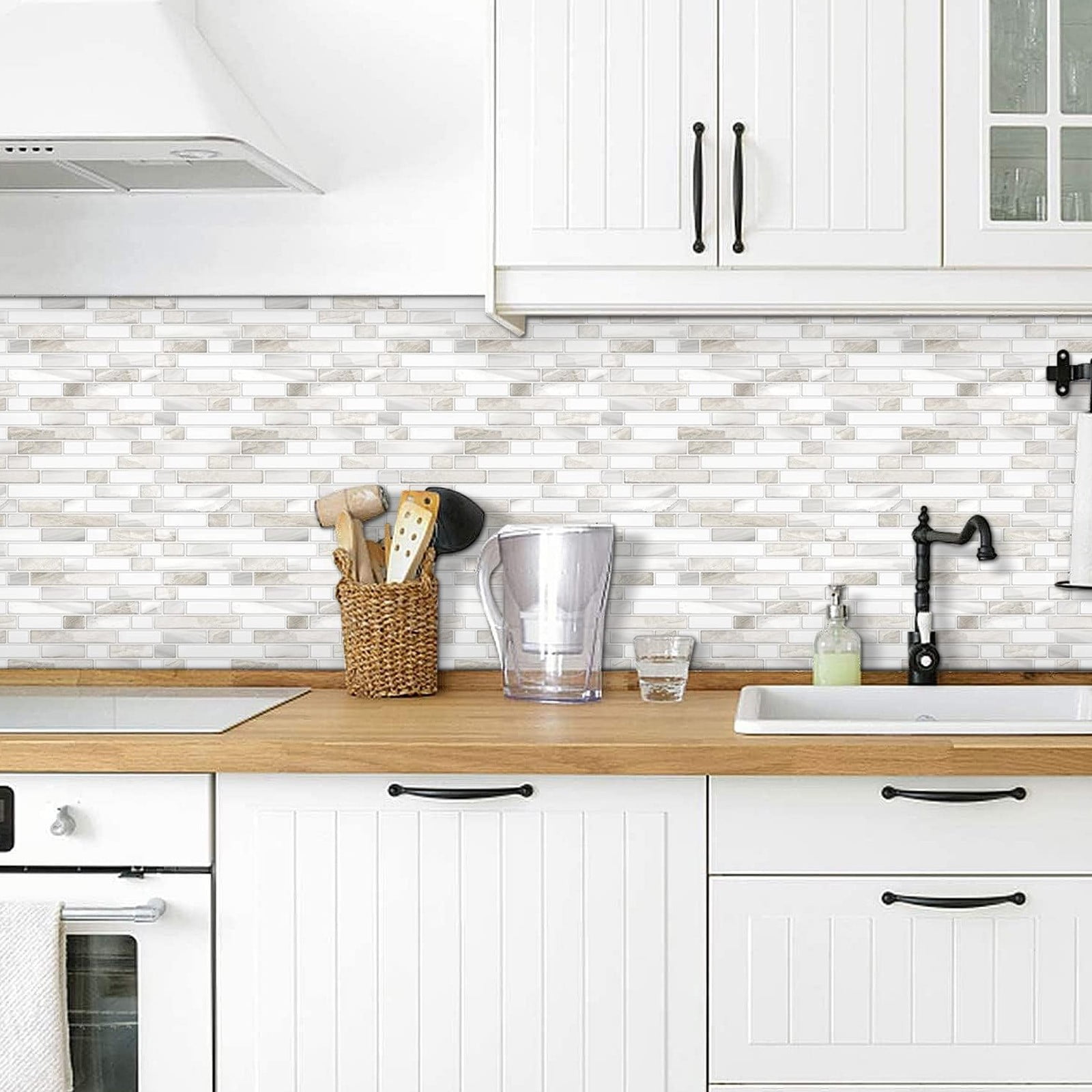 5 Pcs Peel and Stick Backsplash Waterproof Wall Tiles, Heavy-Duty Peel and Stick Backsplash, Marble Peel and Stick Backsplash for Kitchen, Bathroom 12"