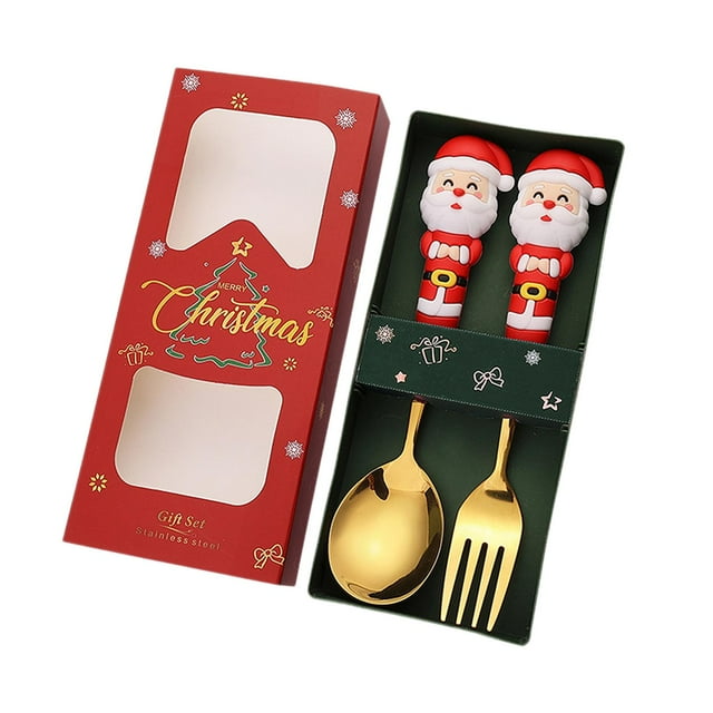 Juego de tenedores y cucharas navideñas de acero inoxidable, tenedores y cucharas de postre, cucharillas de té, juego de cubiertos, kits de cubiertos 2D