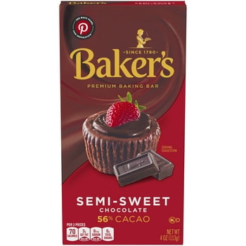 Baker's Semi-Sweet Chocolate Premium Baking Bar with 56% Cacao, 4 oz Box