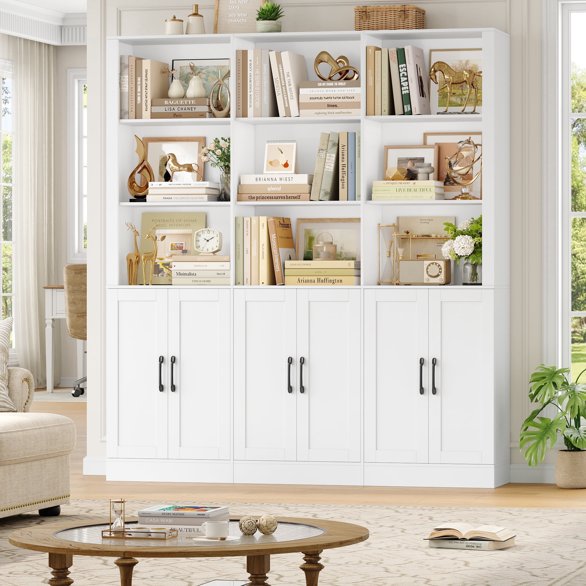 Homfa 70″ Tall Bookshelf and Bookcase with Cabinets, 63'' Wide Triple Row Display Shelves, 15 Cubes 5-Tiers Large Bookcase for Living Room Home Office, White
