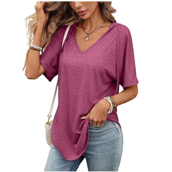 LPZOOGU Women's Oversized T Shirts V Neck Loose Fit Short Sleeves Tops Summer Casual Solid Color Trendy Ladies Tshirts