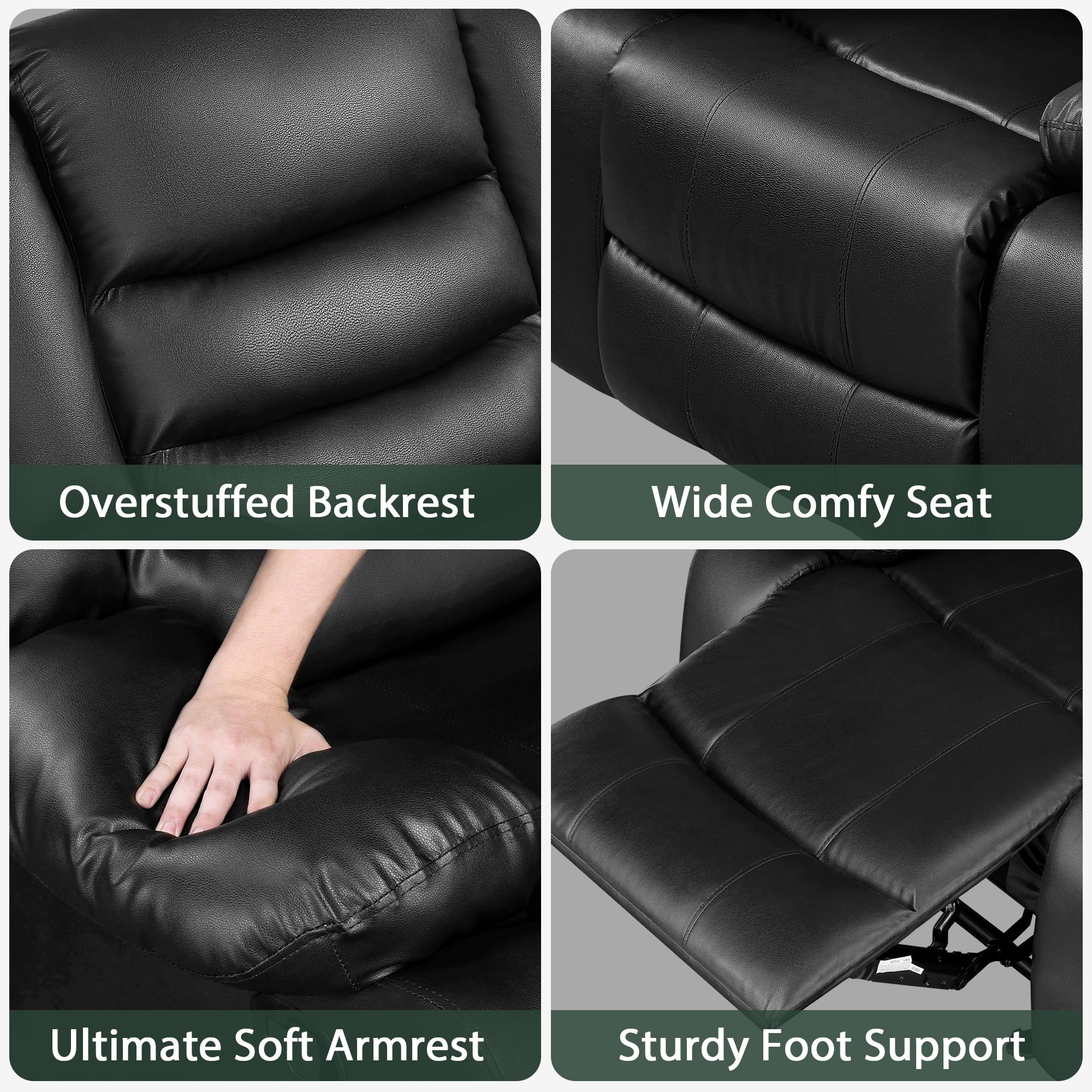 TrumanPick Manual Recliner Chair for Adults, Lazy Boy Rocker Recliner Overstuffed Glider Recline Sofa Chair for Living Room,Black