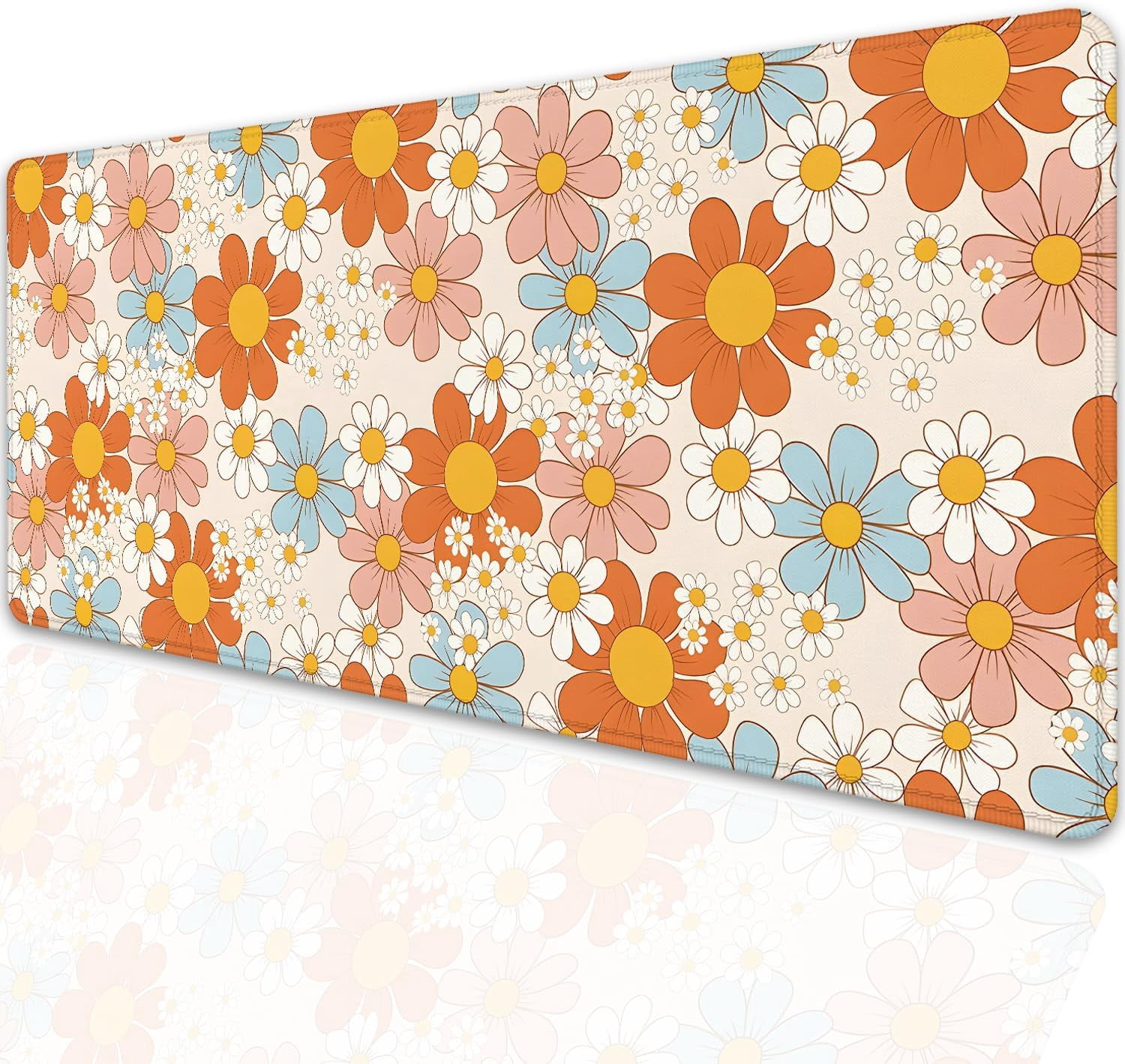 Vintage Floral Mouse Pad Daisy Desk Pad,Retro Flower Mouse Mat,Floral Desk Pad,Mouse Pad for Desk,Desk Mat for Desktop,Keyboard and Mouse Pad,Gaming Mouse Pad Mousepad for Computer Office Home Work