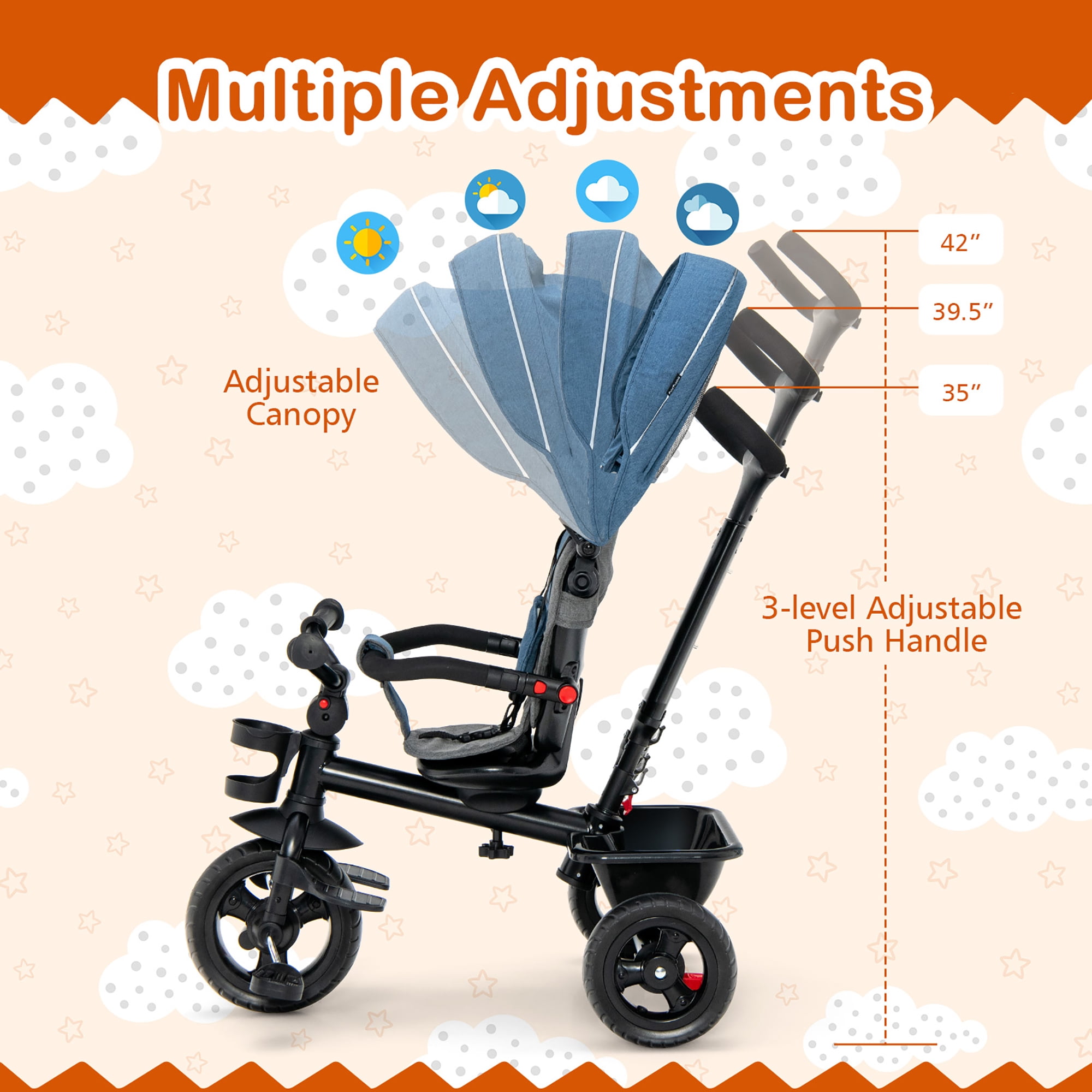 Babyjoy, 1.5, 60 days, 5, 18 lbs Reversible Baby Tricycle