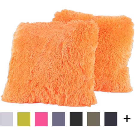 Plush Pillow Faux Fur Soft And Comfy Throw Pillow 2 Pack Orange