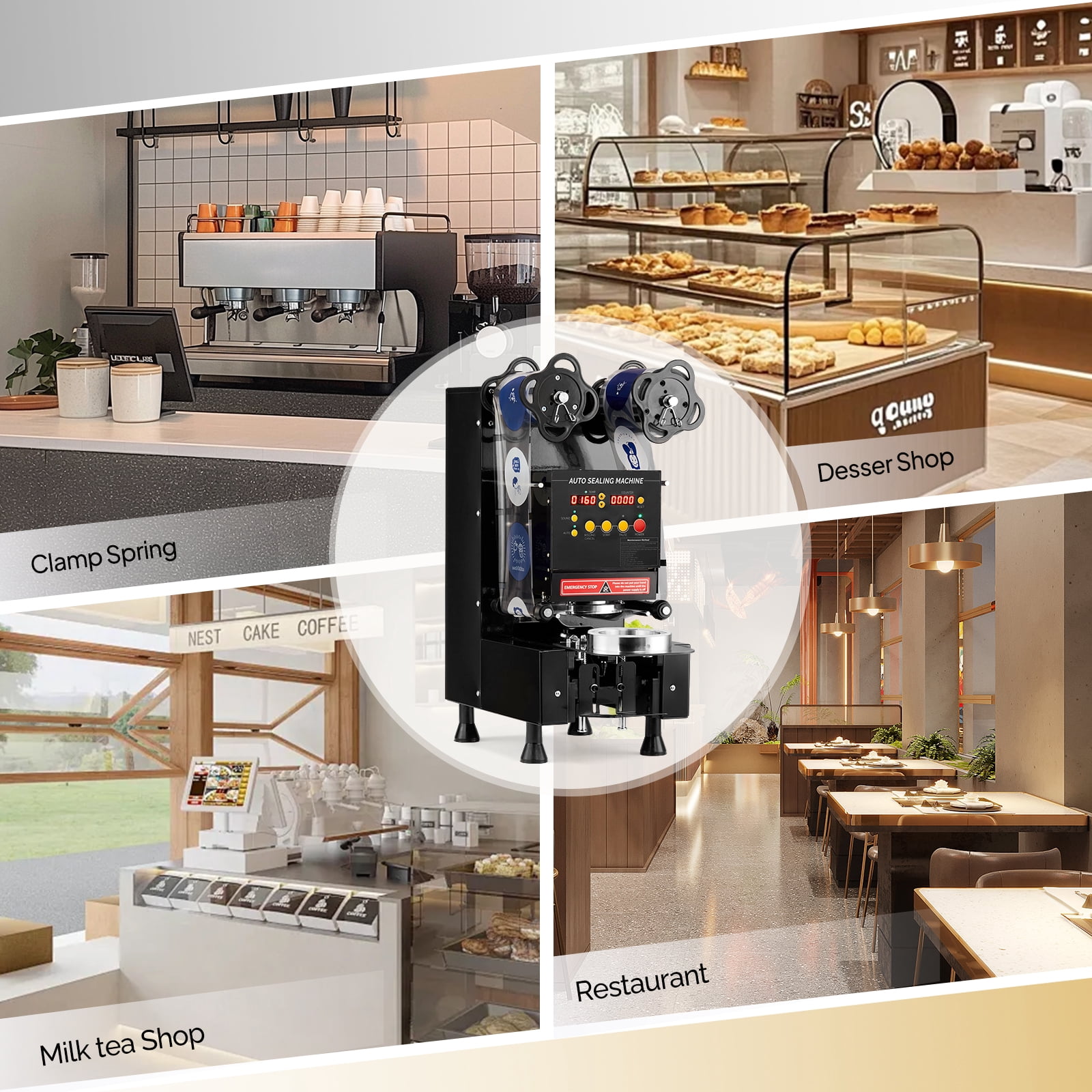 Cup Sealing Machine, Full Automatic Cup Sealer Machine 88/89/90/95mm, Electric Boba Cup Sealing Machine 500-600 Cups/H with LCD Control Panel for Bubble Milk Tea
