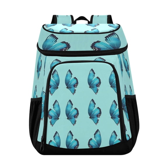 36 Can Capacity Insulated Backpack Cooler Lunch Bag for Picnics, Camping Turquoise Blue Butterfly Pattern