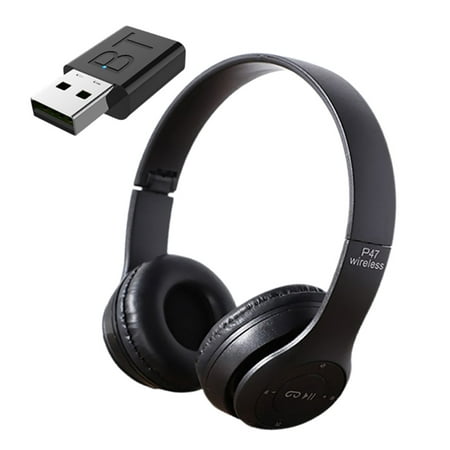 Bluetooth 5.0 Foldable Headphone Wireless Stereo Noise Reduction Headset For Computer TV PC Phone Laptop Tablet Music Gamer Headset With 2 In 1 Receiver And Transmitter Adapter,Black