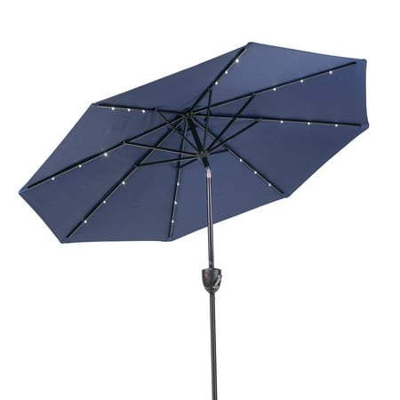 Sun Ray - 9' Round 8Rib Aluminum Bluetooth Solar Lighted Umbrella - Grey