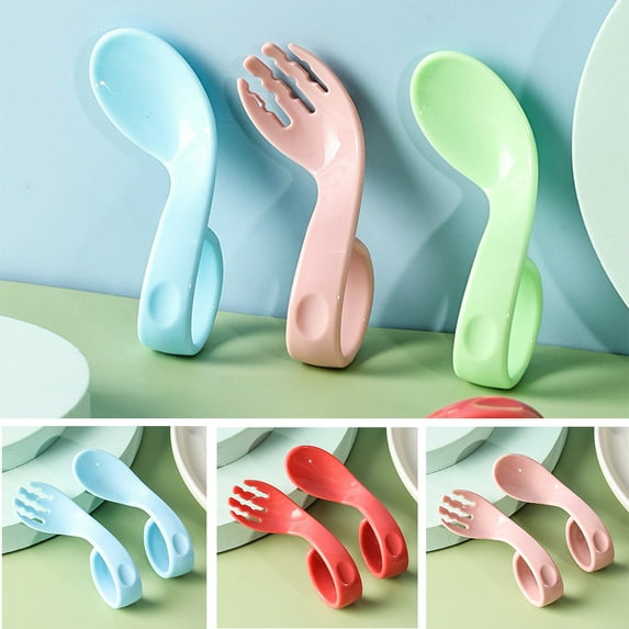 Cheers.US 1 Set Toddler Utensils Baby Spoons and Forks Set Bendable Baby Utensils Learn Eat Baby Toddler Spoon Fork
