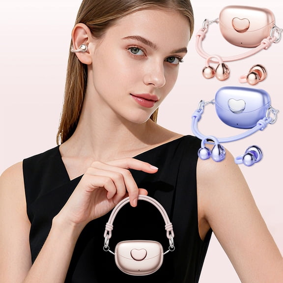 AYktou Clip Style Wireless Earbuds, Long Battery Time Heart Pattern Mini Bag Style Bluetooth Earphones Portable Waterproof Noise Cancelling Earphones with Charging Cable, Pink