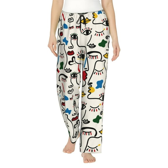 Logiee Aabstract Eyes Print Women Pajama Pants,Comfy Pj Bottom with Pockets & Drawstring,Stretch Casual Sleepwear-Small