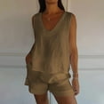 thumbnail image 2 of CHGBMOK Womens Two-piece Set Sleeveless Tank Top & Pocket Short Pants Solid Color Summer Outfits (Coffee,S), 2 of 7