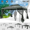 thumbnail image 3 of HOTEEL 10x13 Outdoor Gazebo, Garden Tent for Patio Canopy with Leaf Screen Steel Frame and Mosquito Netting, Double Roof Canopy Tent for Deck, Backyard, Garden and Lawns, Gray, 3 of 12