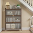 thumbnail image 2 of Storage Cabinet, Flip Door Cabinet, 3-Door Metal Cabinet with Ample Storage Space for Bedroom, Office, or Living Room, Walnut Finish, 2 of 11