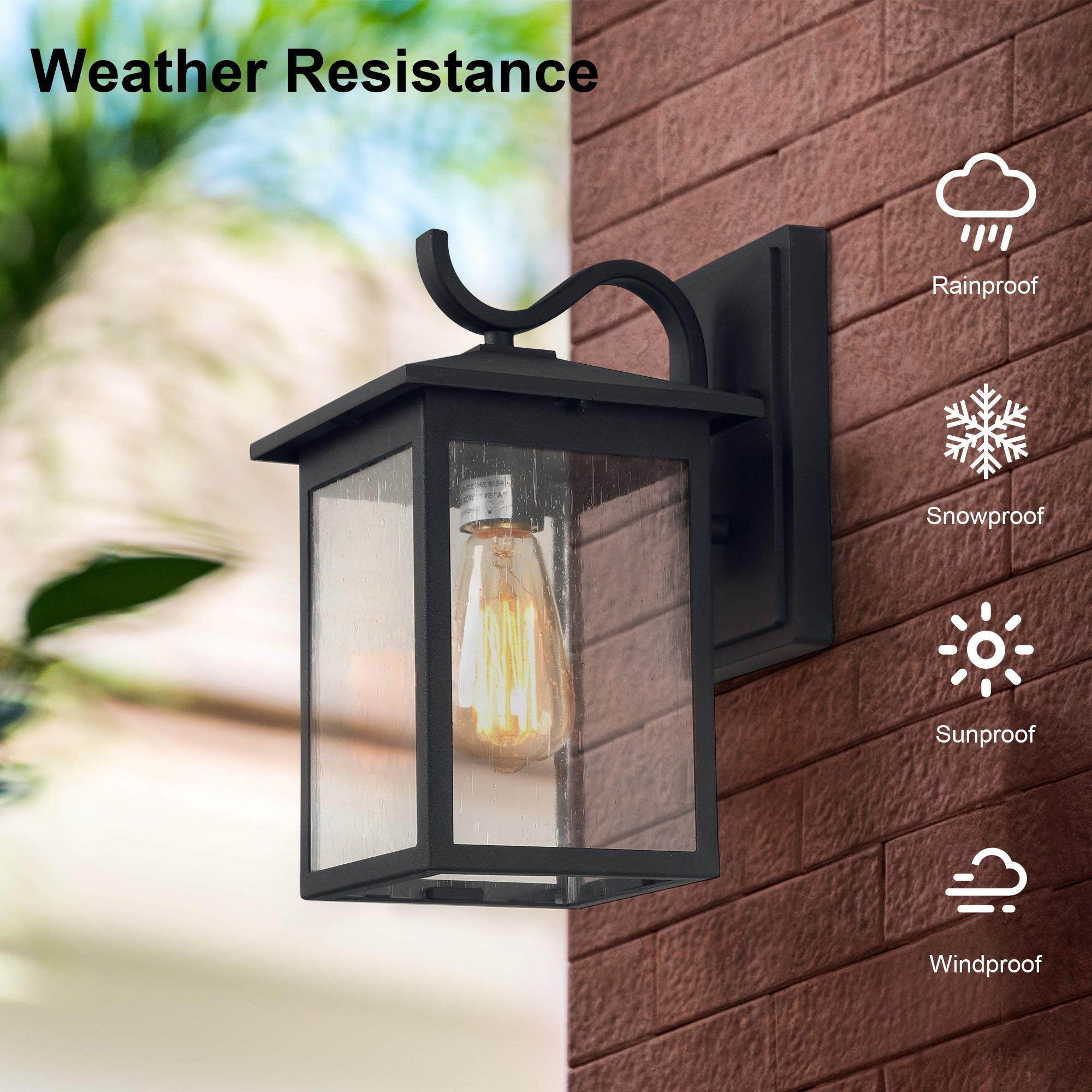 LNC 1-Light Black Outdoor Lantern Wall Sconce with Seeded Glass
