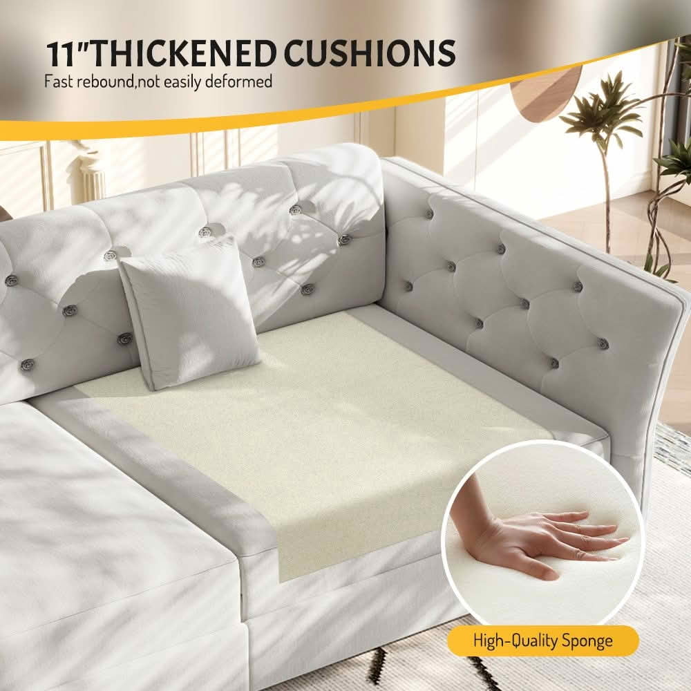 MAYEERTY 74.4" Queen Pull‑Out Velvet Sofa Bed, Convertible Loveseat Sleeper with Handmade Flower Tufting, 2 Pillows Included for Living Room, Bedroom and Apartment