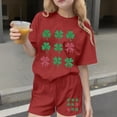 thumbnail image 2 of LckLvx Girls Boys St Patricks Outfit Cute Shamrock Graphic Short Sleeve T-Shirt and Shorts Kids Casual 2 Piece Outfit, 2 of 7