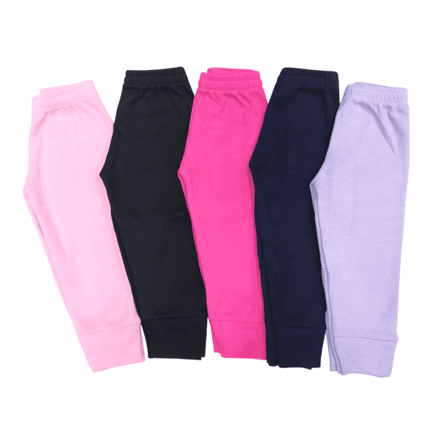 Paquete con 5 Pantalones Suaves para Bebé Niña combinación de colores fuertes, Baby Planet México, Talla 0 a 3 Meses, 100% Algodón.