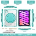 thumbnail image 7 of ELEHOLD Rotating Shockproof Case For iPad Mini 7th(A17 Pro) 2025/ 6th Generation 2022, Full Body Protection Clear Rugged Cover, 360° Rotating Ring Hand Grip Stand, Nylon Shoulder Strap,Lightgreen, 7 of 7